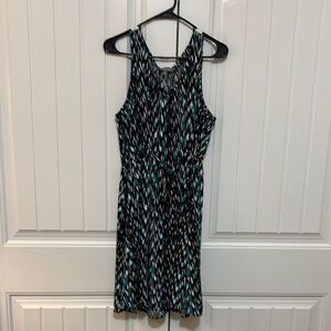Daisy Fuentes Black and Teal Patterned Women's Dress